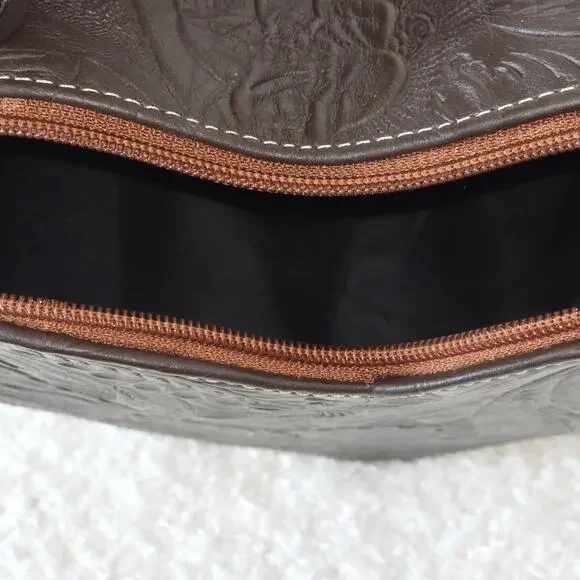 Handcrafted Mexican Tooled Brown Leather Heart-Shaped Crossbody Bag